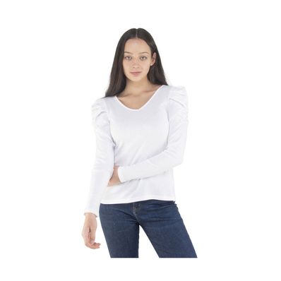 Camiseta Pinto P8468 | Manga Larga con Pliegues Color Blanco